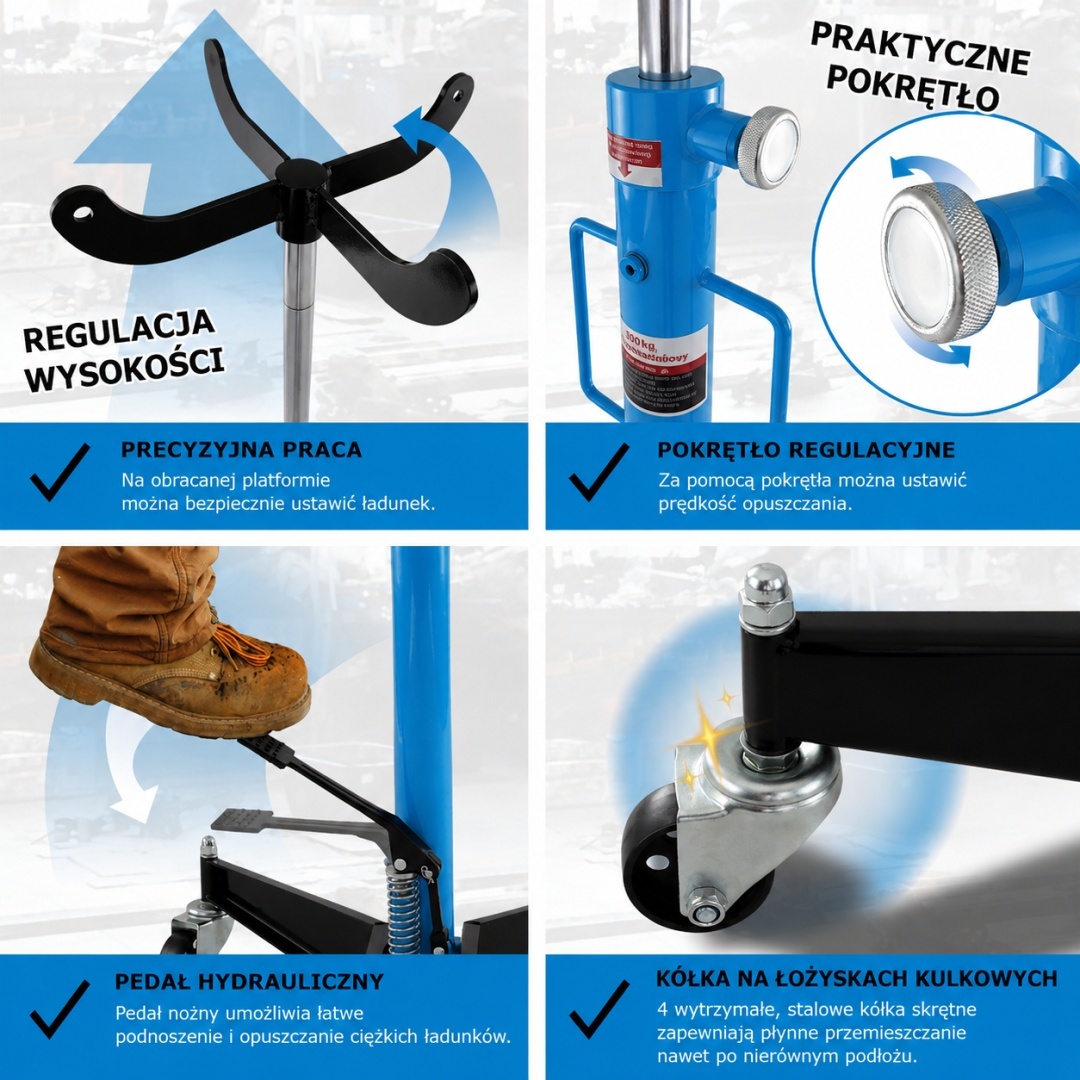Mobilní dílenský zvedák hydraulický stabilní pro převodovky M19544